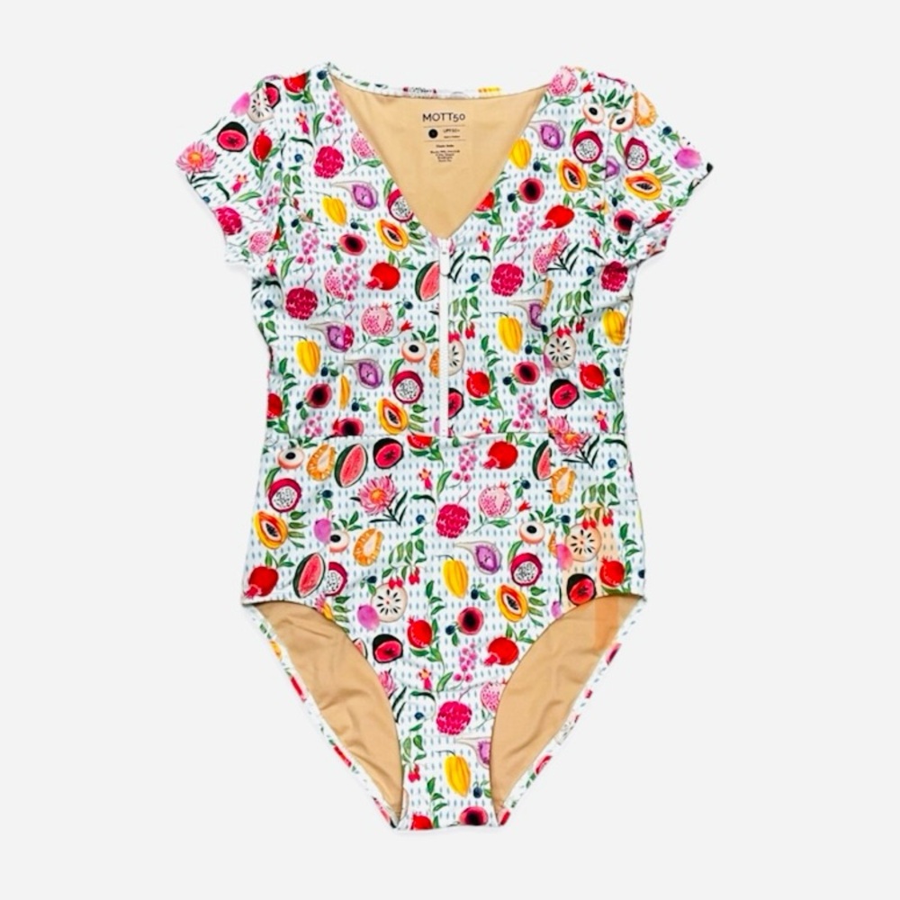 Resort Rare‼️NWOT Mott50 Fruit Print Short Sleeve and Half Zip Bodysuit - Picture 3 of 6